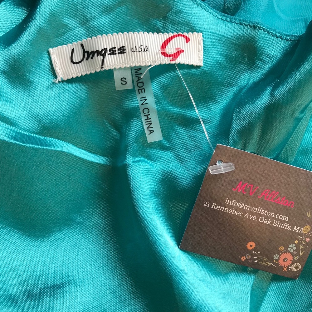 Umgee One Shoulder Chiffon Lined Dress Studded Accent Turquoise Size Small NWT - Picture 11 of 12